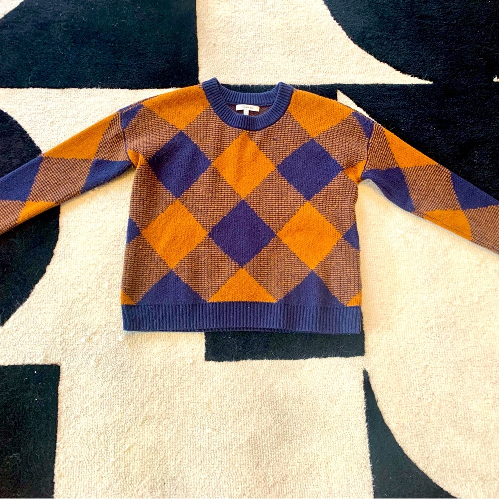 Madewell Window Pane Navy/Egyptian Gold Sweater XXSmall. Like new.